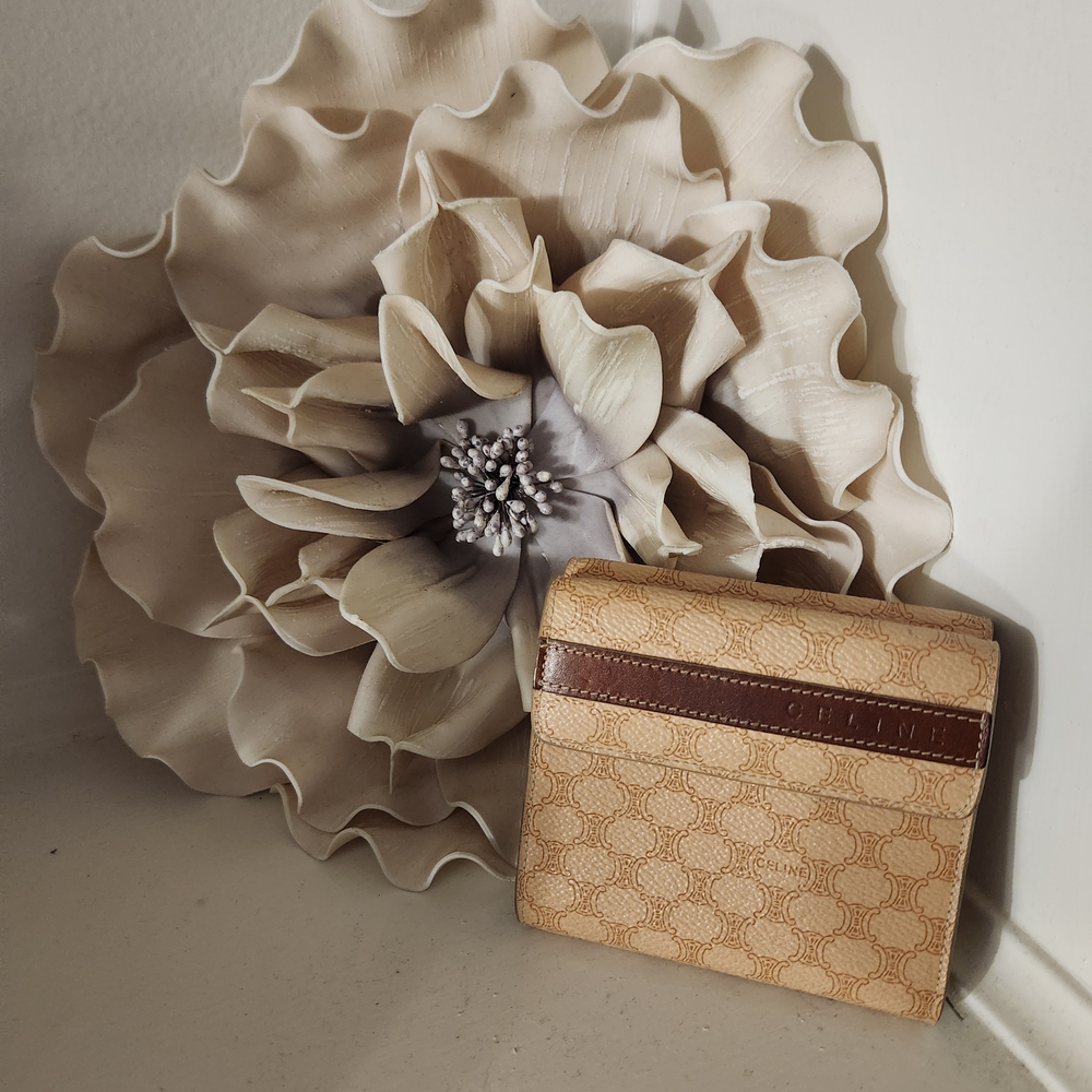 CELINE Macadam Trifold Tan and Brown Wallet